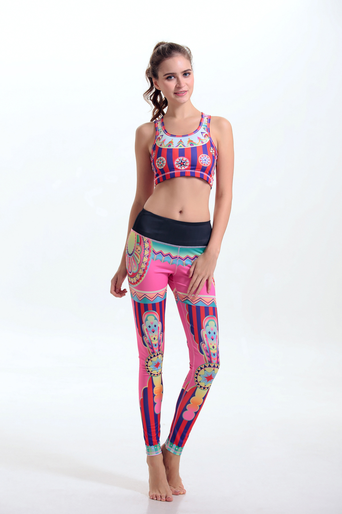 YG1105-1 Women s Printed Athletic Yoga Bra Tops and Legging Pants